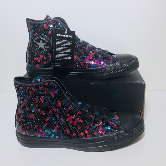 Converse Ctas Hi Sequin BlackBlueCherry - Picture 6 of 8